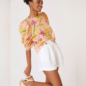 Farm Rio Shirt Womens XS Pink Banana Top button back